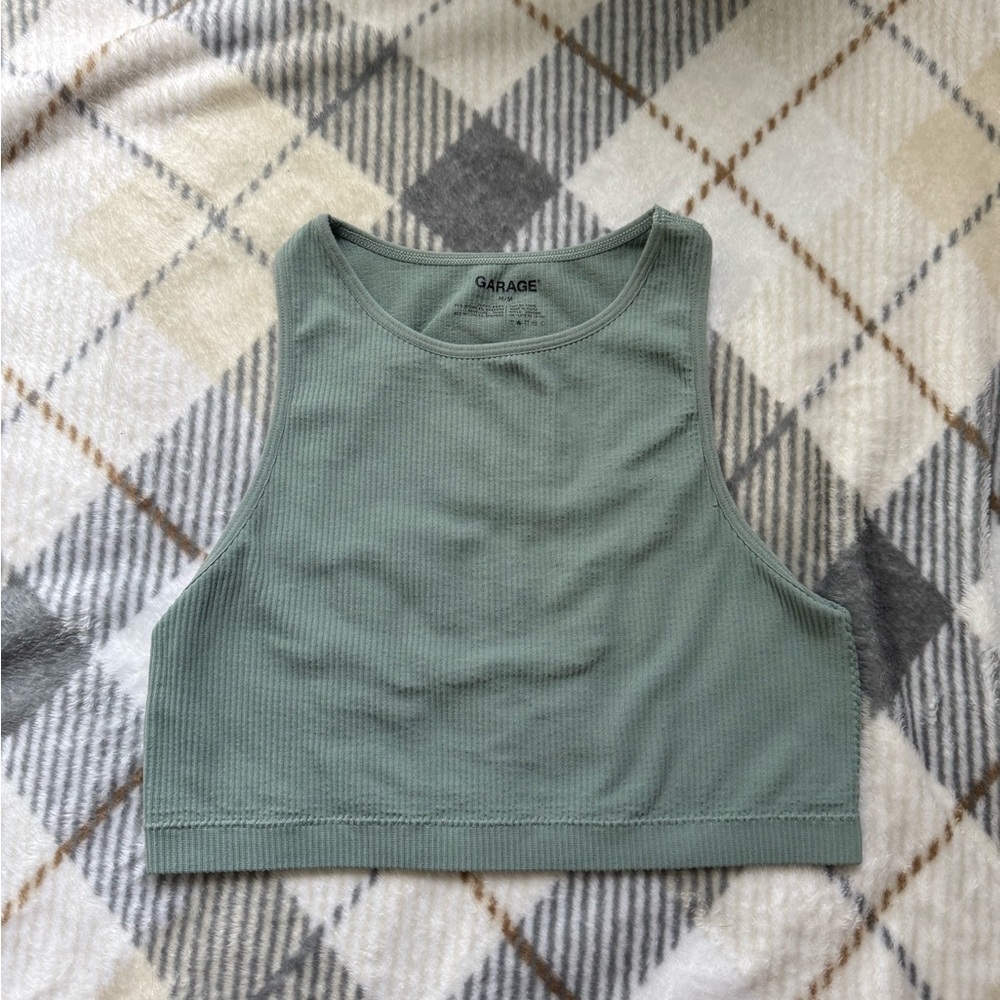 Garage Green Fitted Sleeveless Crop Tank Top